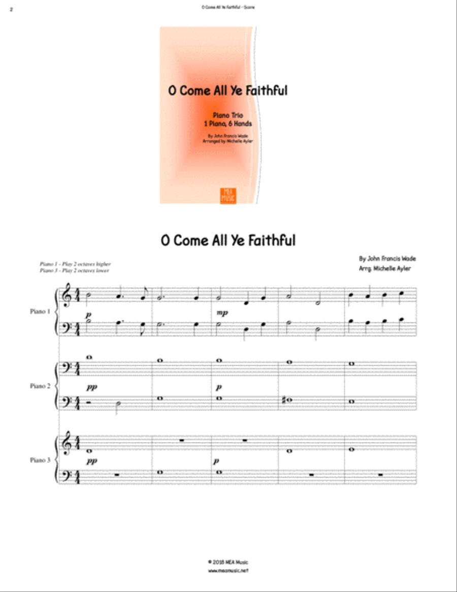 O Come All Ye Faithful (1 Piano, 6 Hands) Piano Trio scores gallery preview page 2