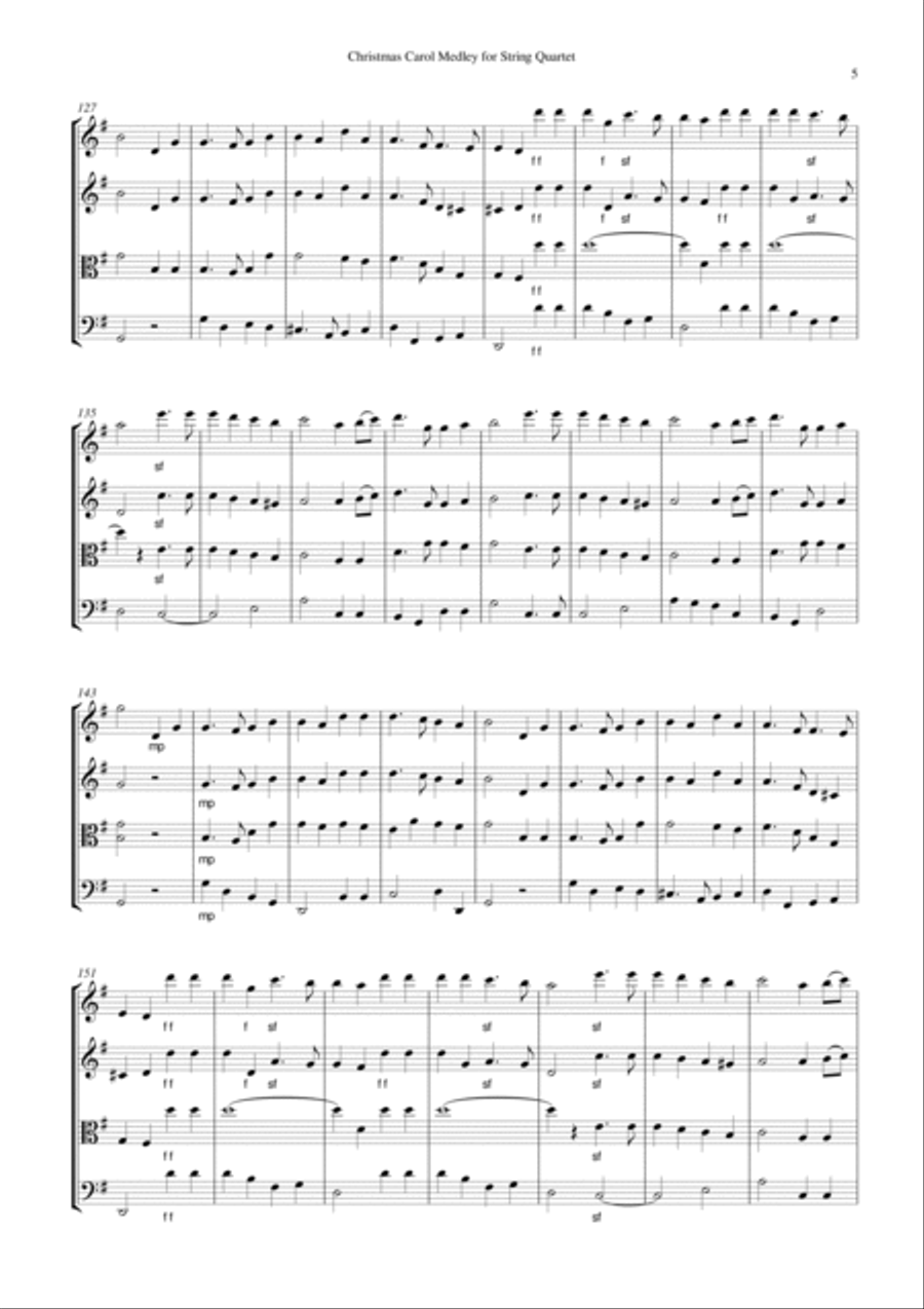 Christmas Carol Medley for String Quartet Score and Parts String Quartet scores gallery preview page 5