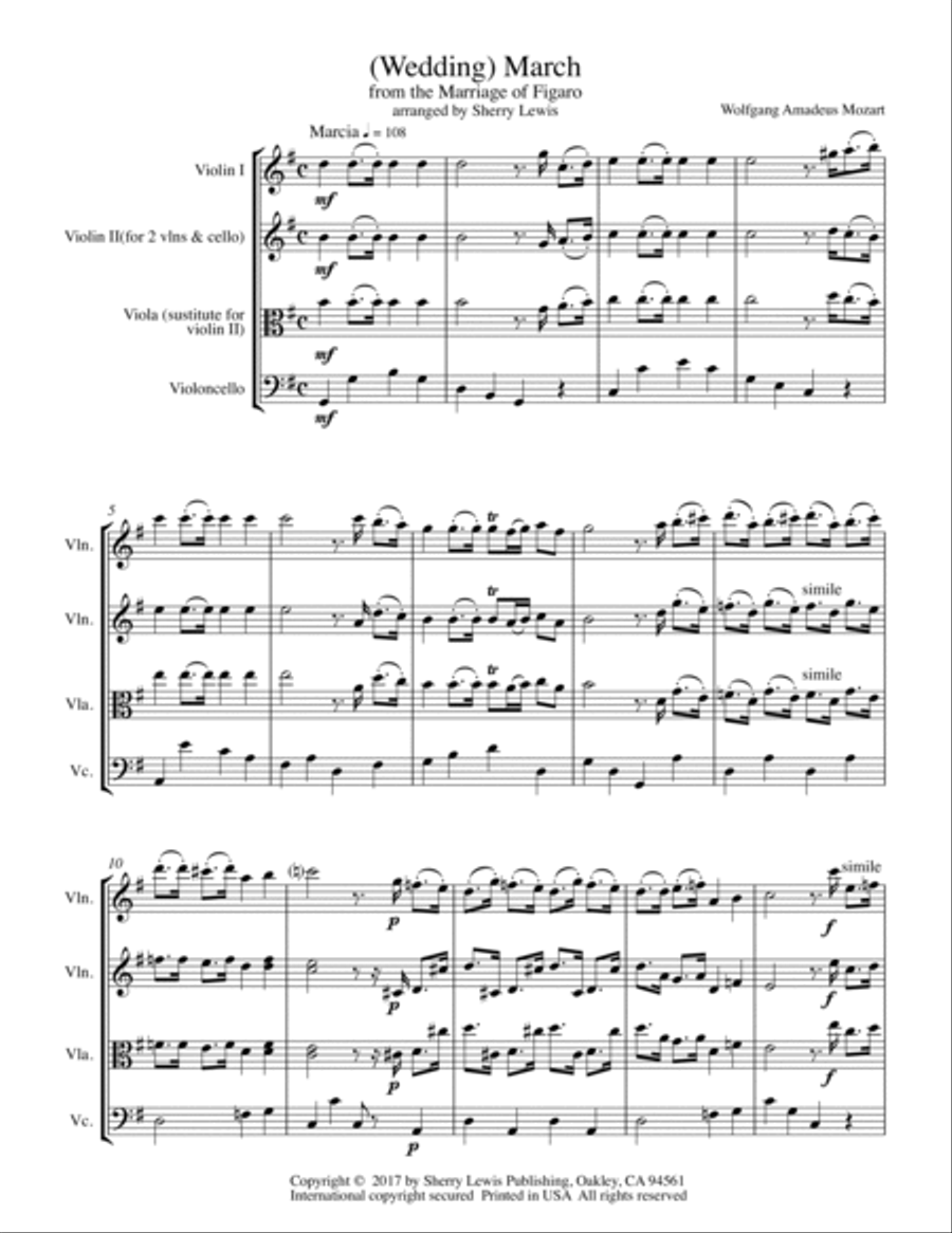 MARCH FROM THE MARRIAGE OF FIGARO, Mozart, String Trio, Intermediate Level for 2 violins and cello String Trio scores gallery preview page 4