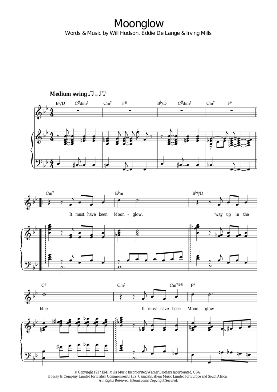 Moonglow Piano, Vocal scores gallery preview page 1