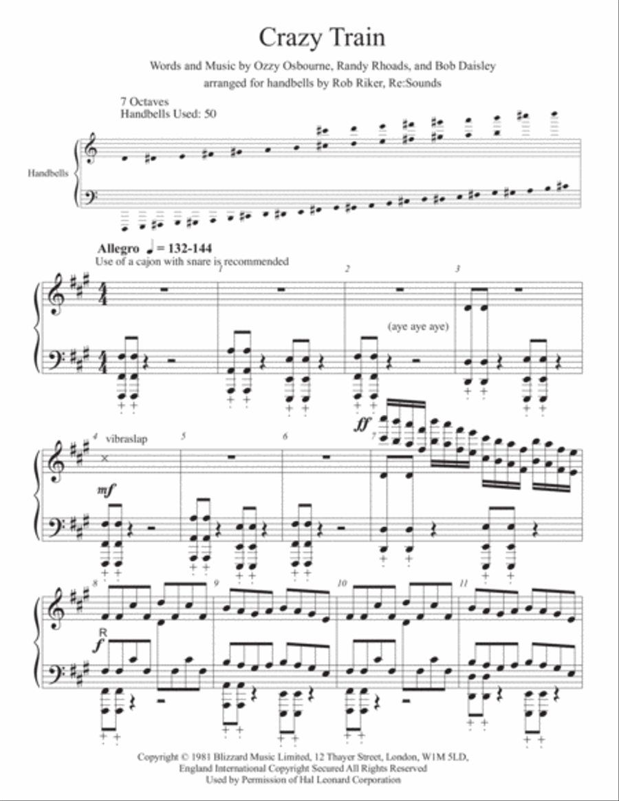 Crazy Train Crazy Train Handbell Choir scores gallery preview page 1