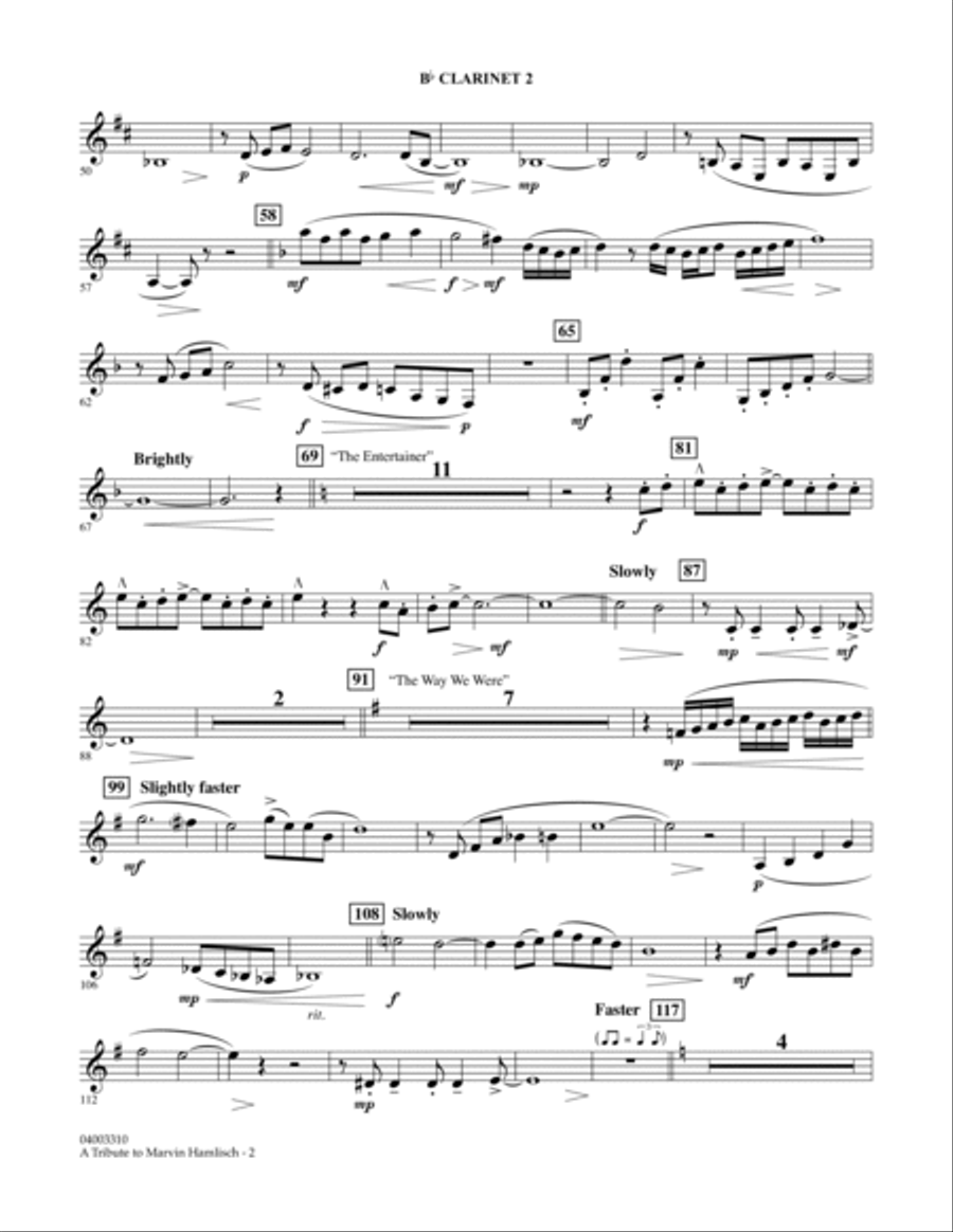 A Tribute To Marvin Hamlisch - Bb Clarinet 2 Concert Band scores gallery preview page 2