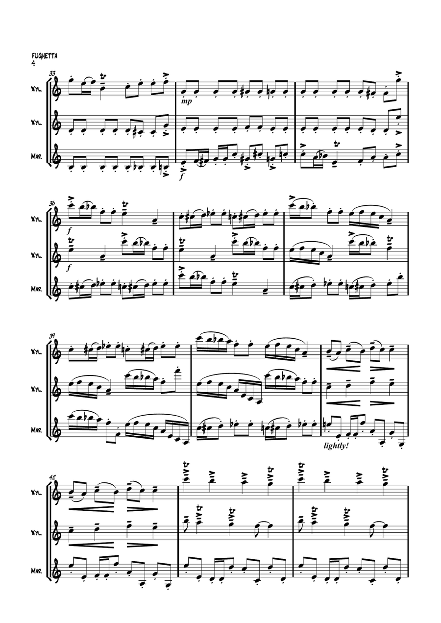 'Fughetta' by Stephen Davies for 2 Xylophones & Marimba Small Ensemble scores gallery preview page 4