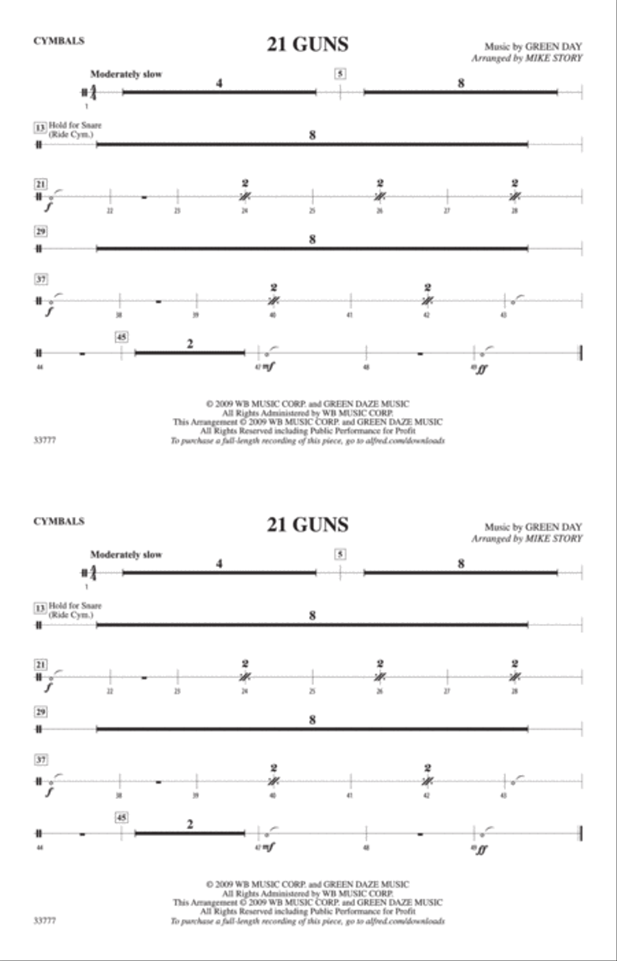 21 Guns: Cymbals Marching Band scores gallery preview page 1