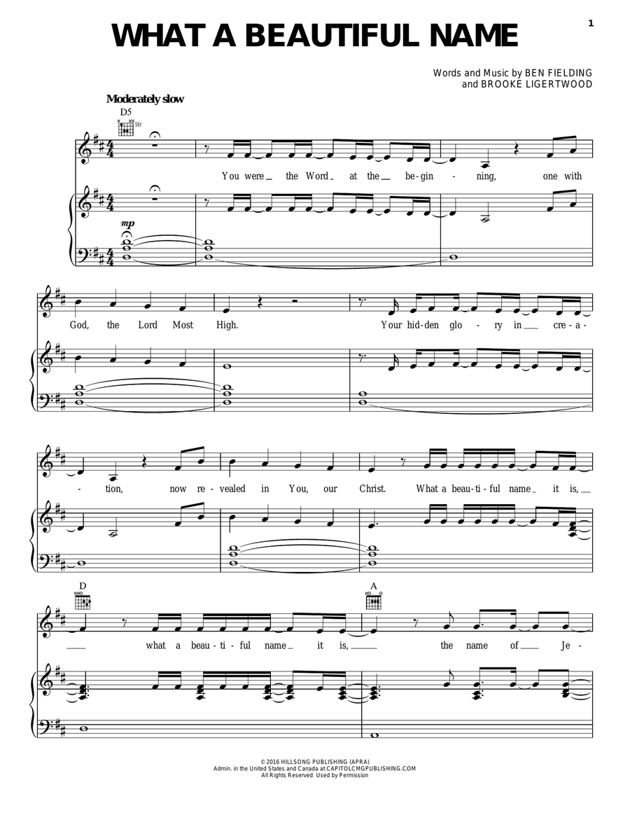 What A Beautiful Name Piano, Vocal, Guitar scores gallery preview page 1