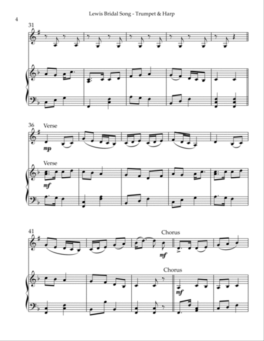 Lewis Bridal Song/Mairi’s Wedding, Duet for Bb Trumpet & Harp