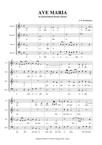 AVE MARIA - In annunciatione Beatae Mariae - Palestrina - For TTBB Choir image number null