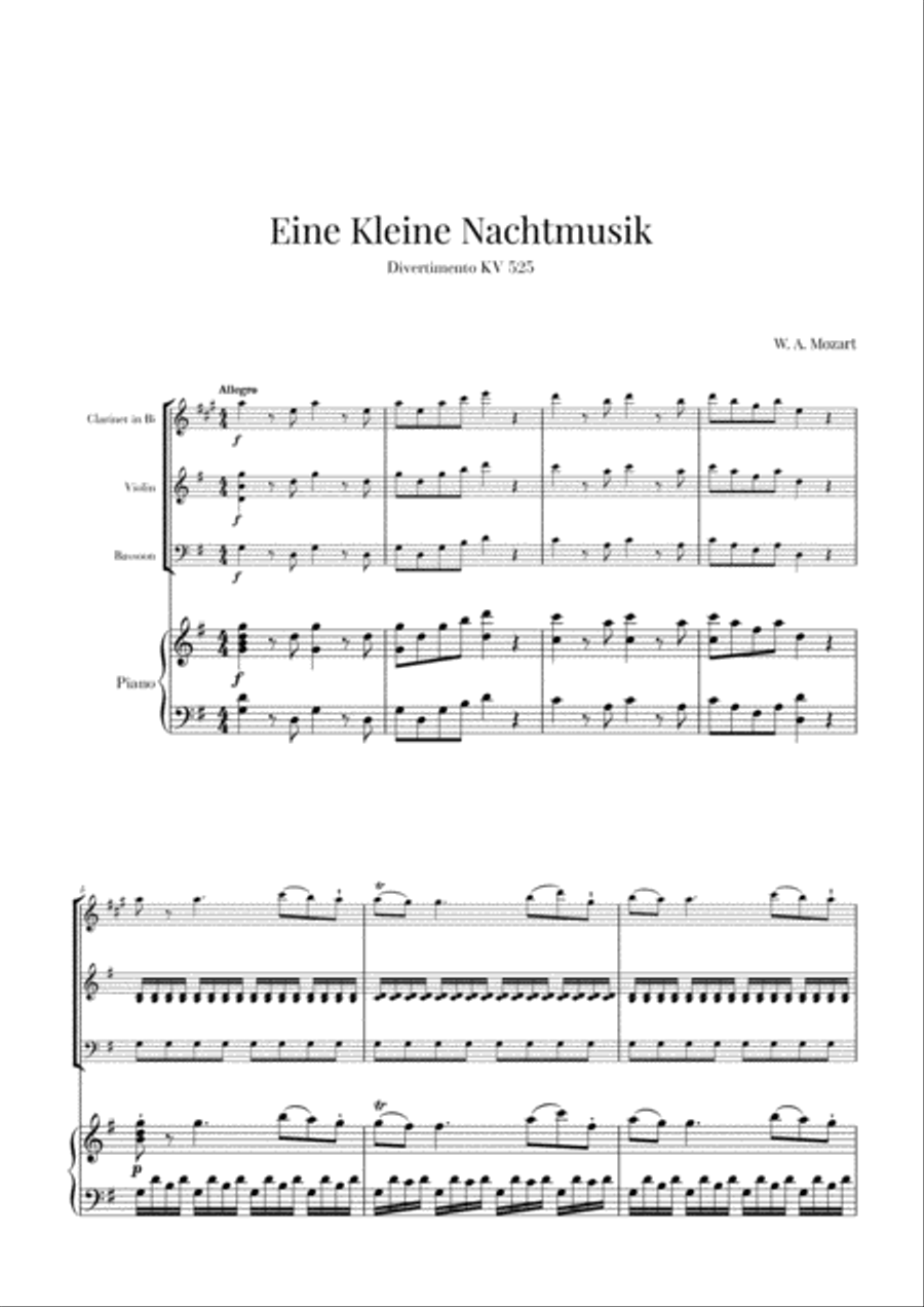 Eine Kleine Nachtmusik for Clarinet, Violin, Bassoon and Piano