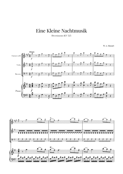 Eine Kleine Nachtmusik for Clarinet, Violin, Bassoon and Piano image number null