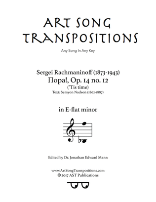 Book cover for RACHMANINOFF: Пора! Op. 14 no. 12 (transposed to E-flat minor, "'Tis time!")