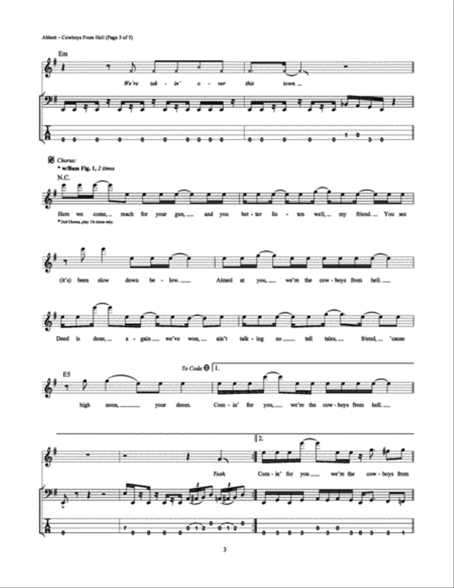 Cowboys from Hell Bass Guitar Tablature scores gallery preview page 3