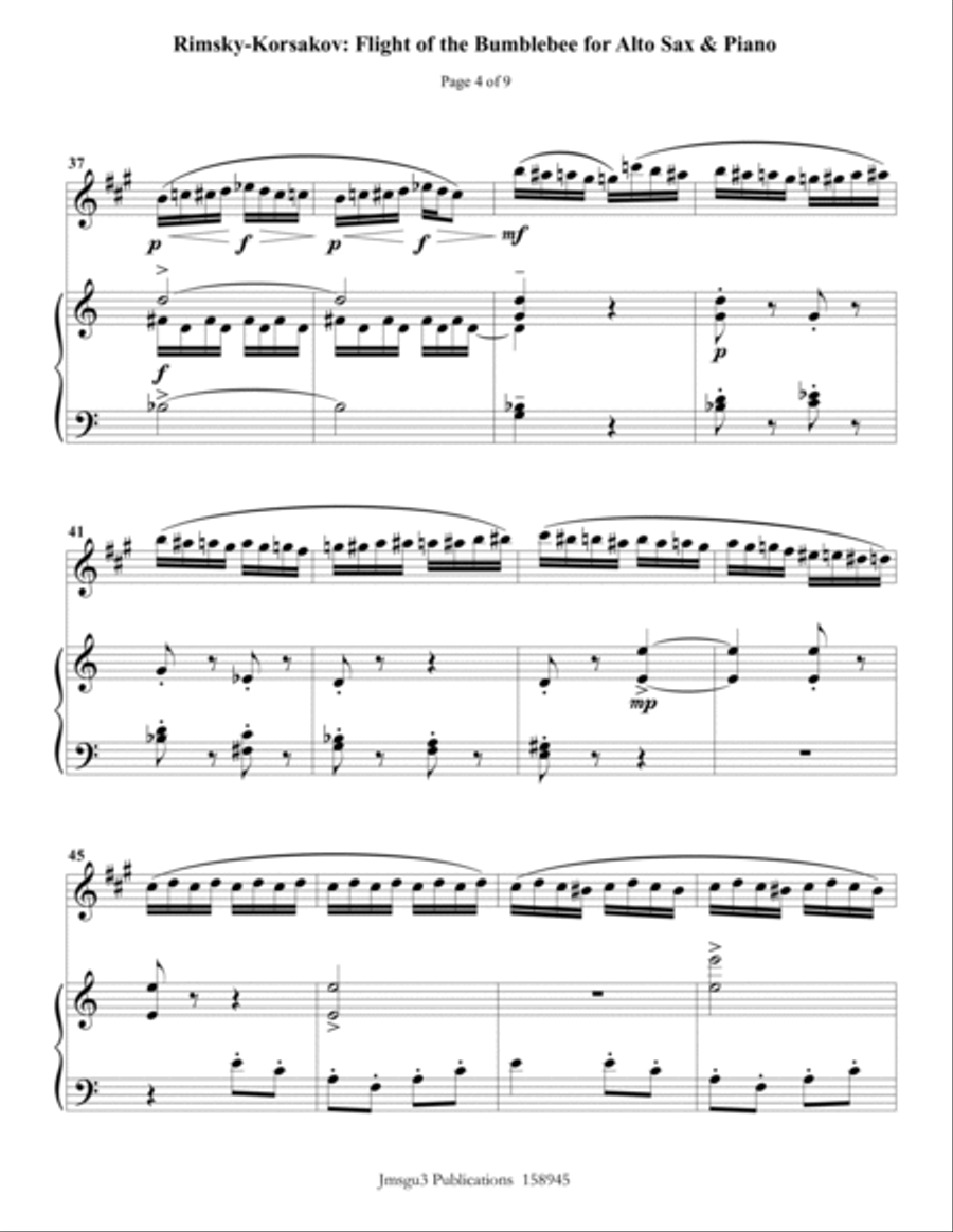 Korsakov: Flight of the Bumblebee for Alto Sax & Piano Alto Saxophone scores gallery preview page 4
