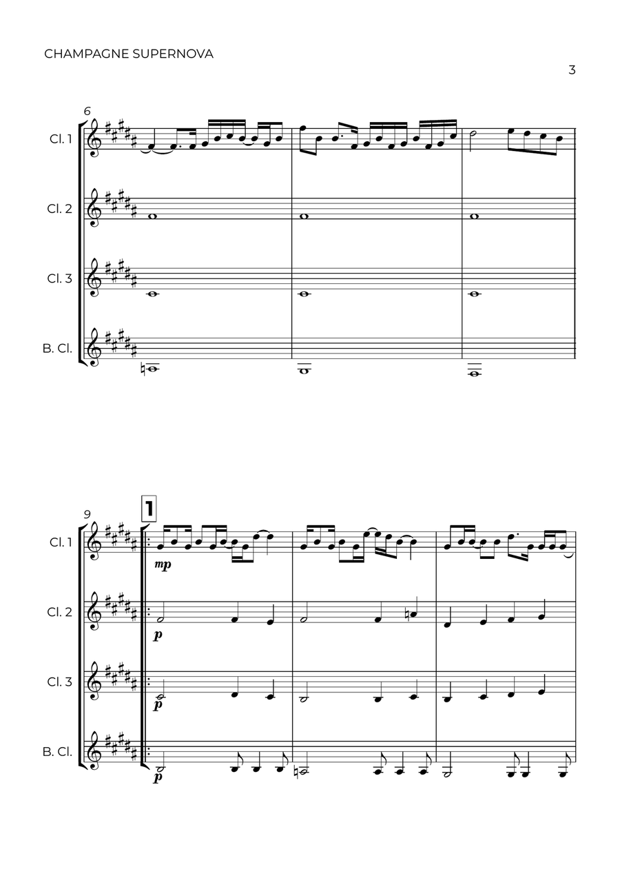 Champagne Supernova Clarinet Quartet scores gallery preview page 3
