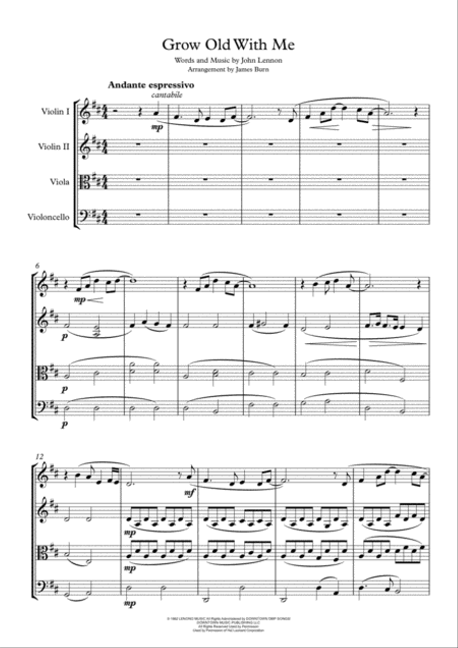 Grow Old With Me Grow Old With Me String Quartet scores gallery preview page 1