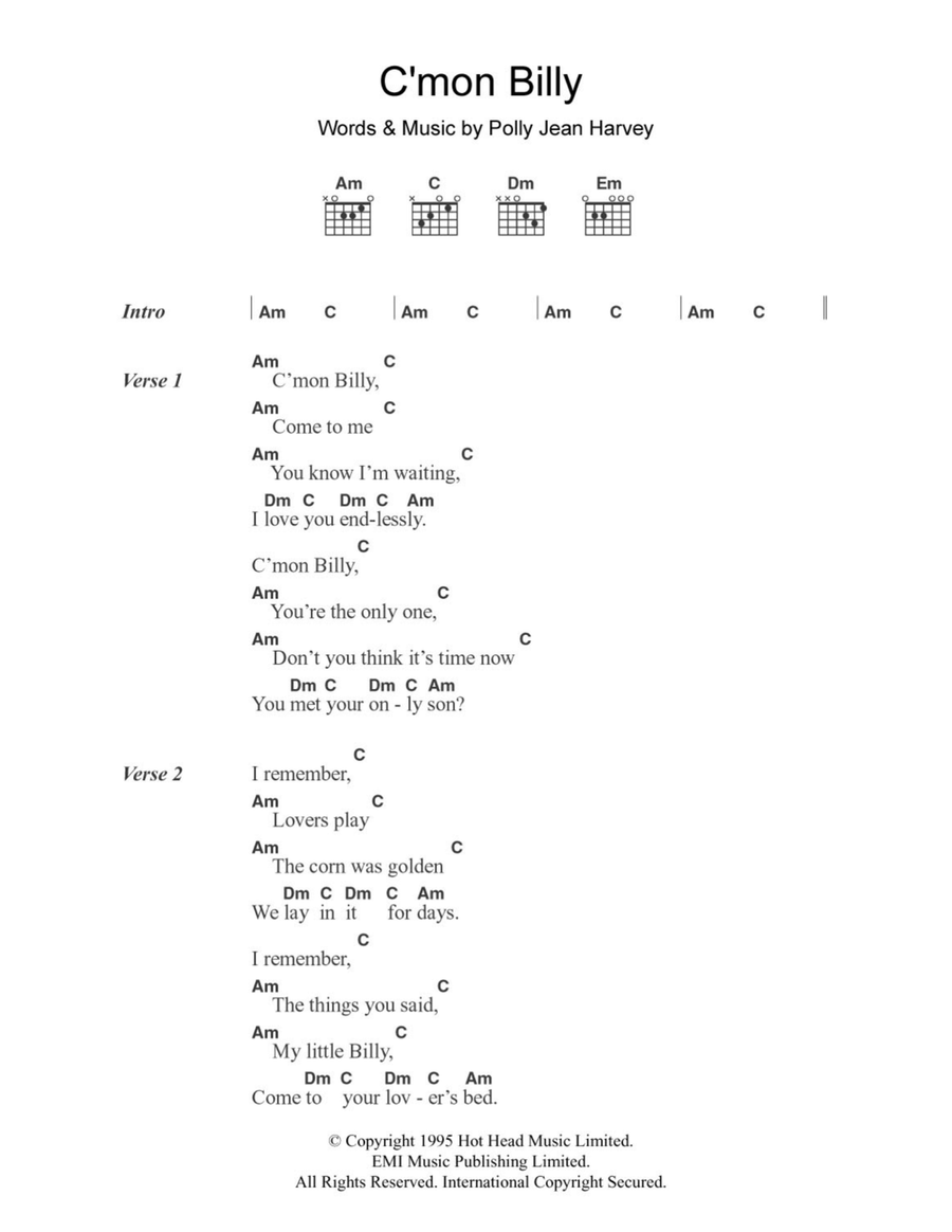 C'mon Billy Easy Guitar scores gallery preview page 1