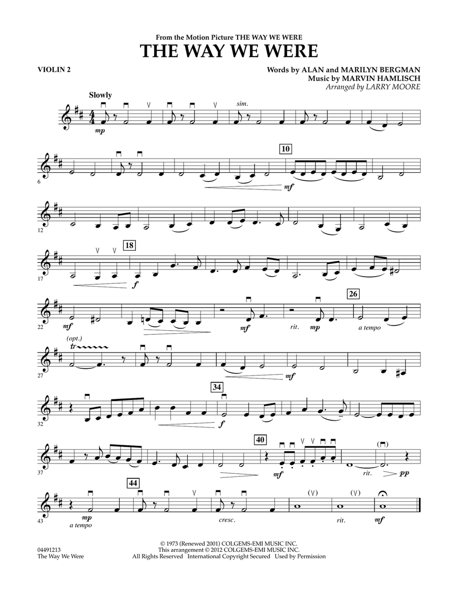 The Way We Were - Violin 2 Orchestra scores gallery preview page 1