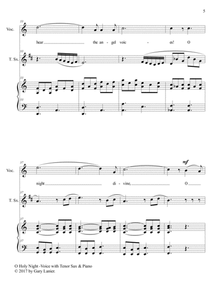 O HOLY NIGHT (Voice Solo with Tenor Sax & Piano - Score & Parts included) image number null