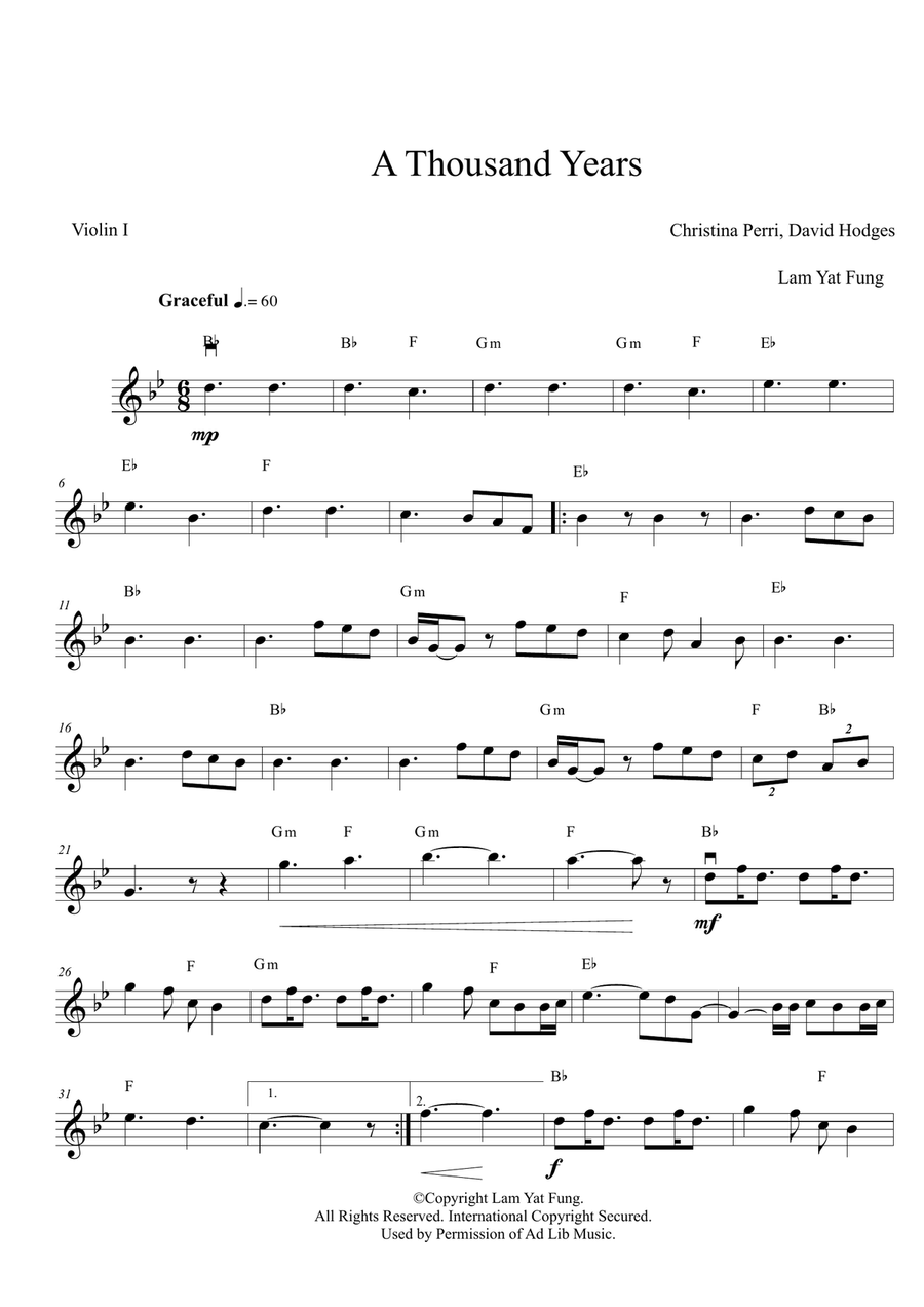 A Thousand Years Violin Solo scores gallery preview page 1