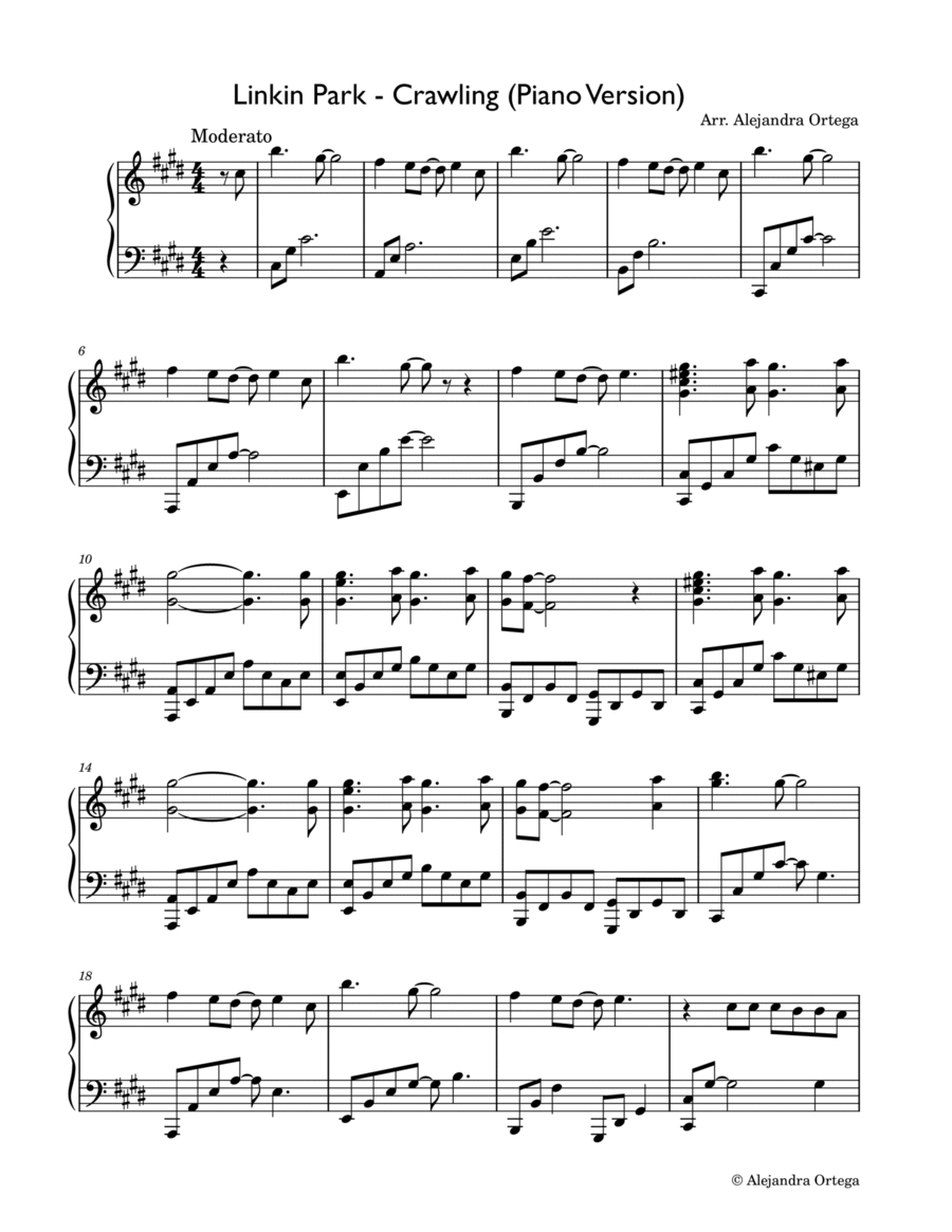 Crawling (Piano Version) Piano Solo scores gallery preview page 1