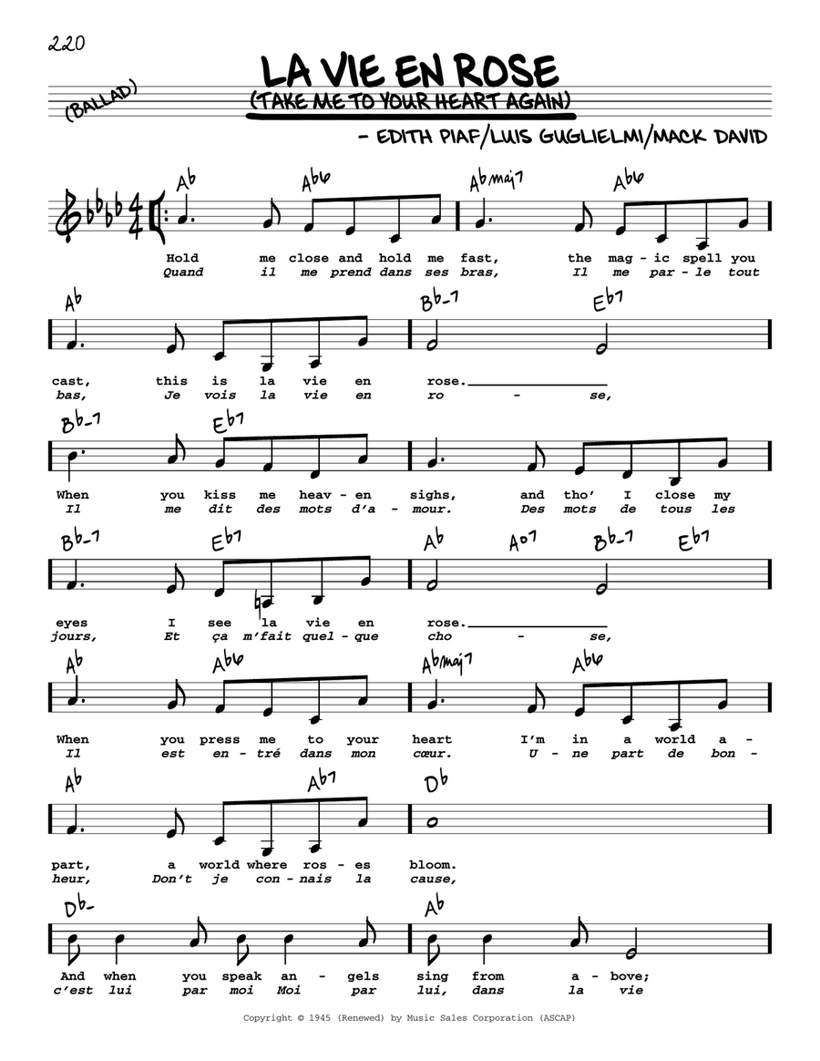 La Vie En Rose (Take Me To Your Heart Again) (Low Voice) Low Voice scores gallery preview page 1