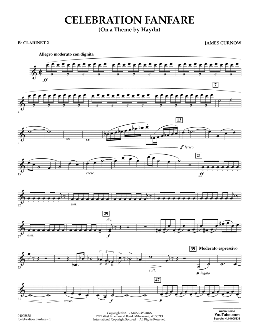 Celebration Fanfare (On a Theme by Haydn) - Bb Clarinet 2 B-Flat Clarinet scores gallery preview page 1