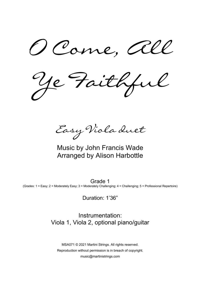 O Come, All Ye Faithful - easy viola duet image number null