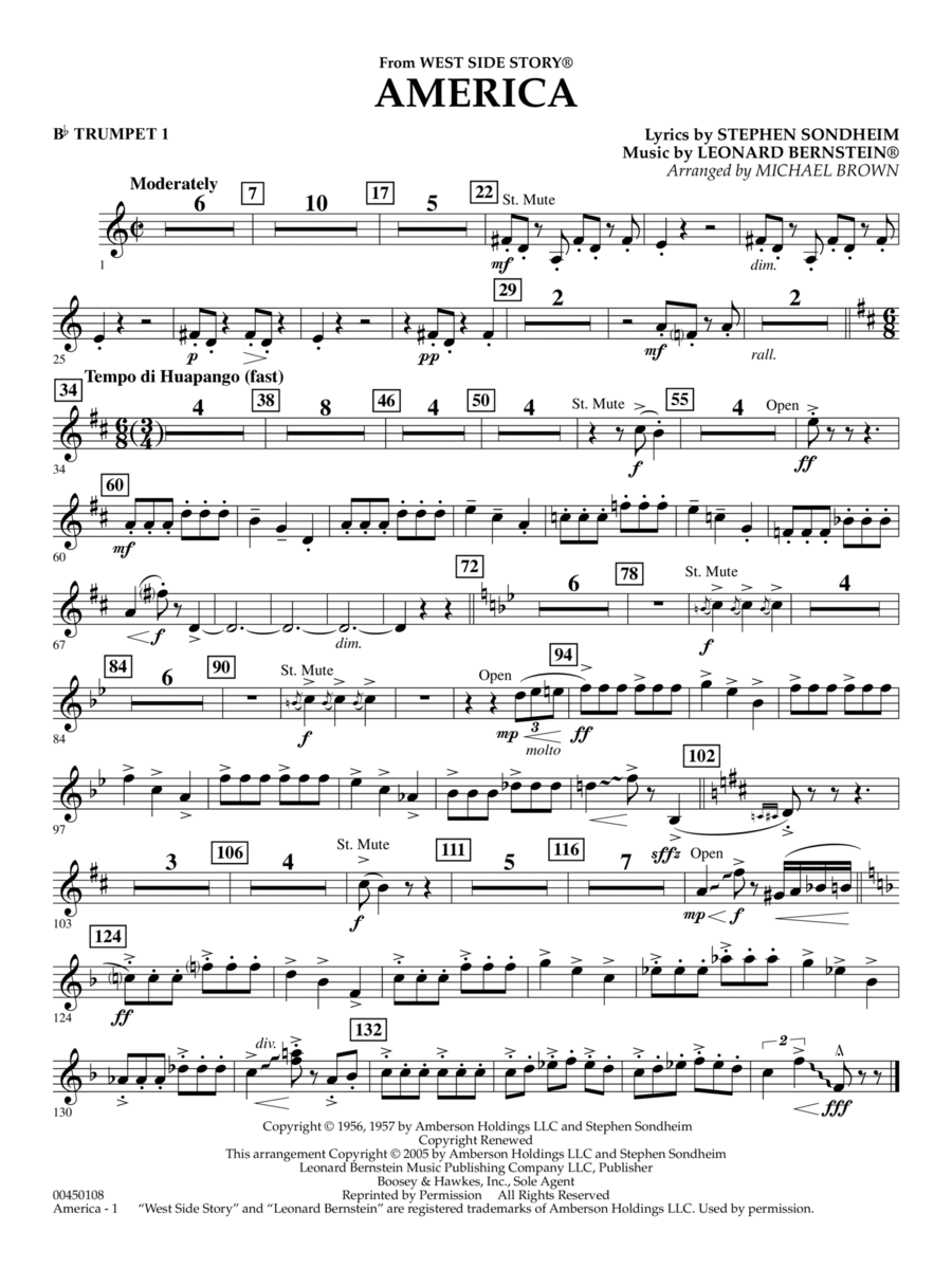 America (from West Side Story) (arr. Michael Brown) - Bb Trumpet 1
