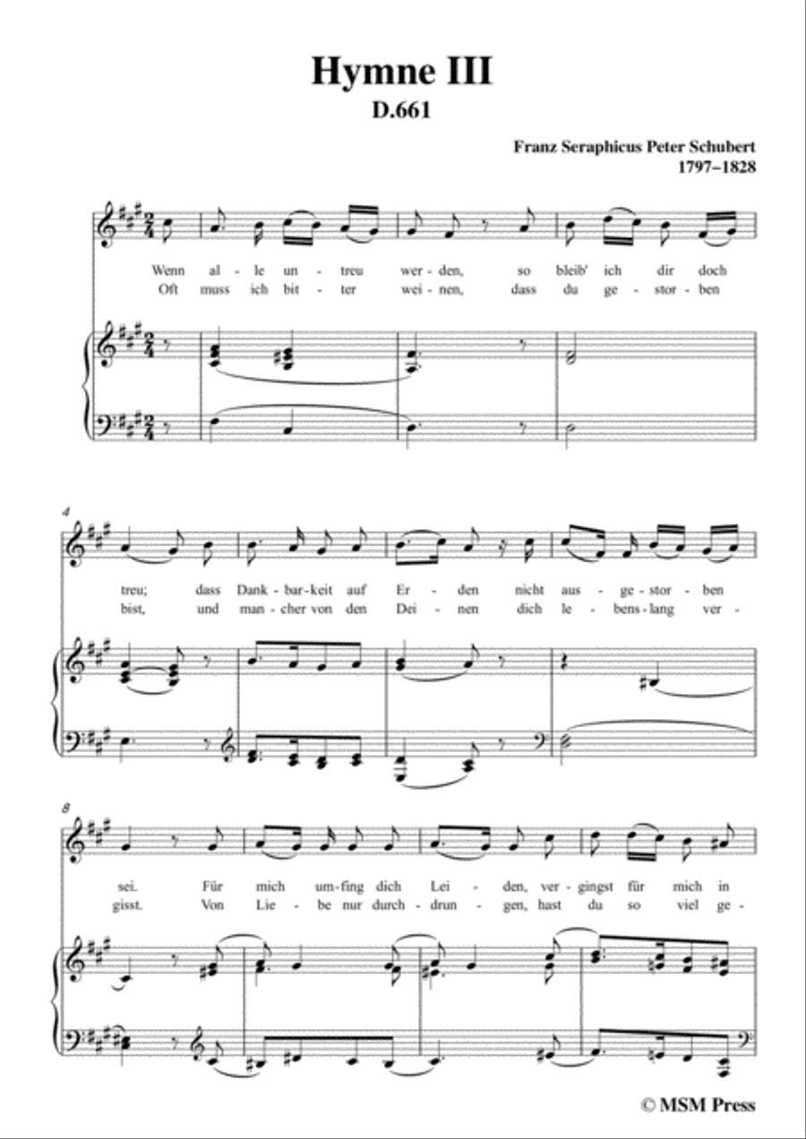 Schubert-Hymne(Hymn III),D.661,in A Major,for Voice&Piano Voice scores gallery preview page 3