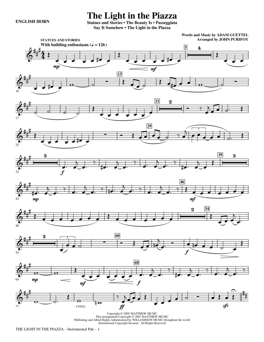 The Light In The Piazza (Choral Highlights) (arr. John Purifoy) - English Horn Choir scores gallery preview page 1