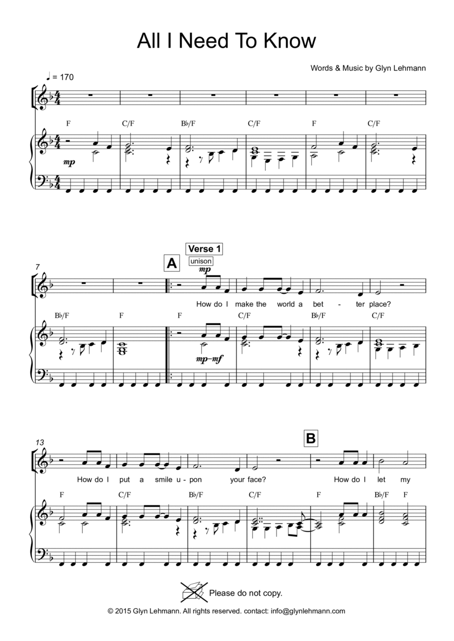 All I Need To Know (Be Kind) SSA scores gallery preview page 1