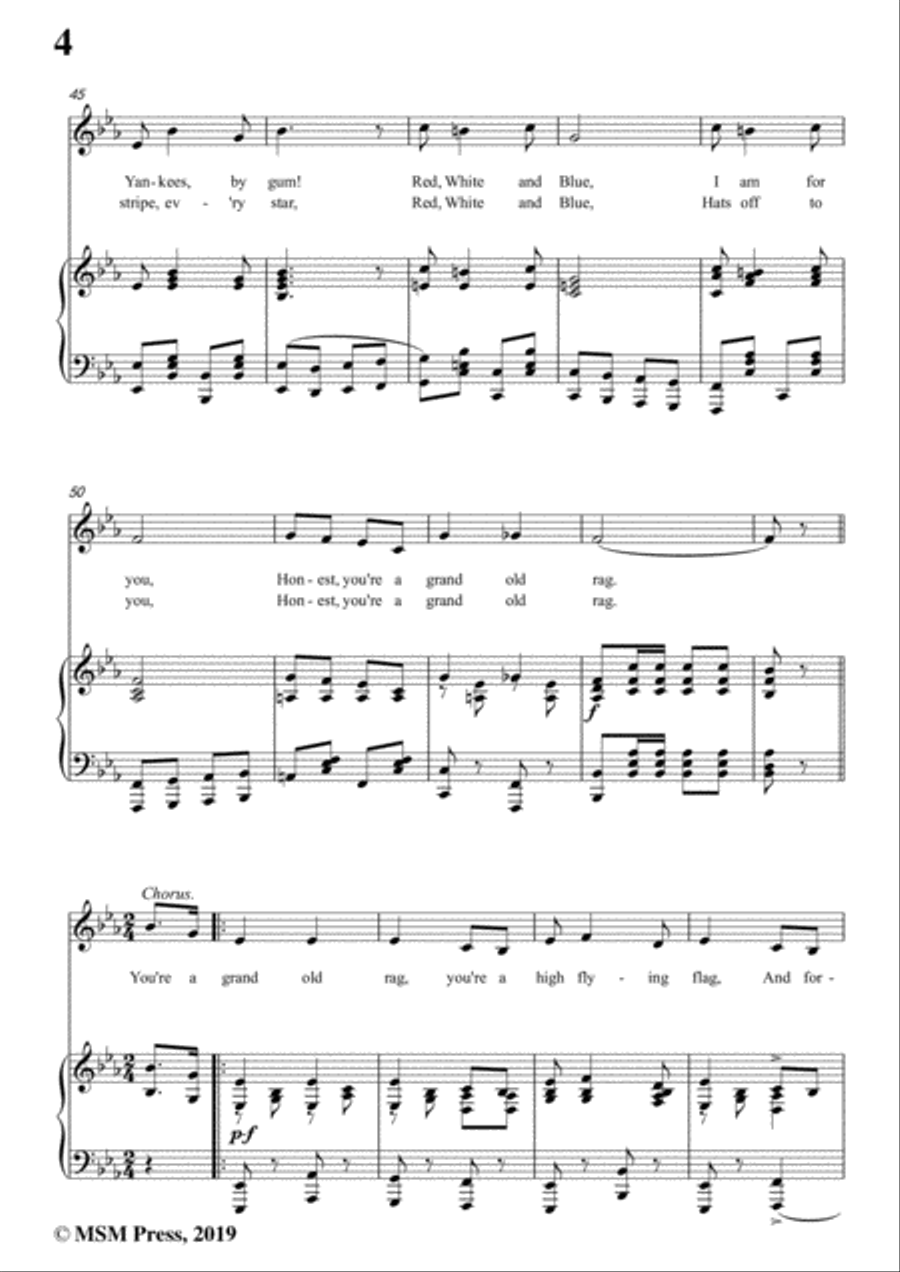 George M. Cohan-You're A Grand Old Rag,in E flat Major,for Voice&Piano Voice scores gallery preview page 6