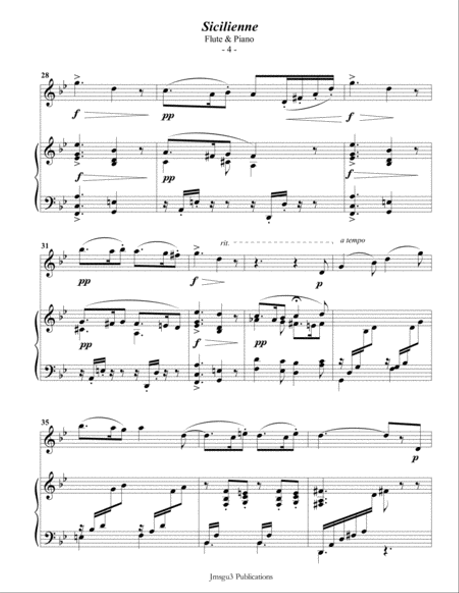 Fauré: Sicilienne for Flute & Piano Flute Solo scores gallery preview page 5