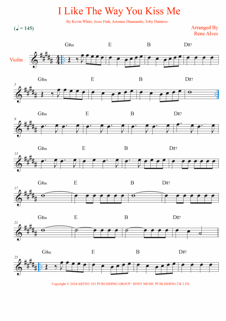 I Like The Way You Kiss Me Violin Solo scores gallery preview page 1
