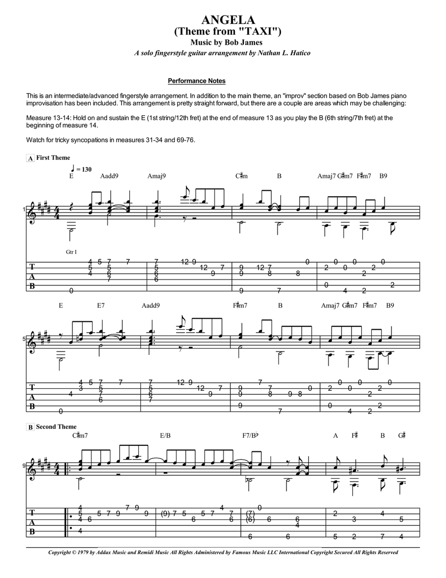 Angela Guitar Tablature scores gallery preview page 1