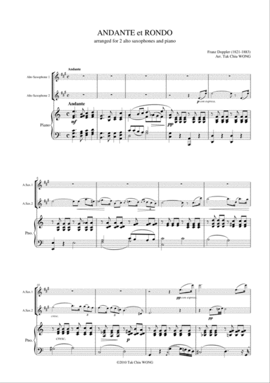 Andante et Rondo, Op.25 arranged for 2 alto saxophones and piano Woodwind Ensemble scores gallery preview page 2