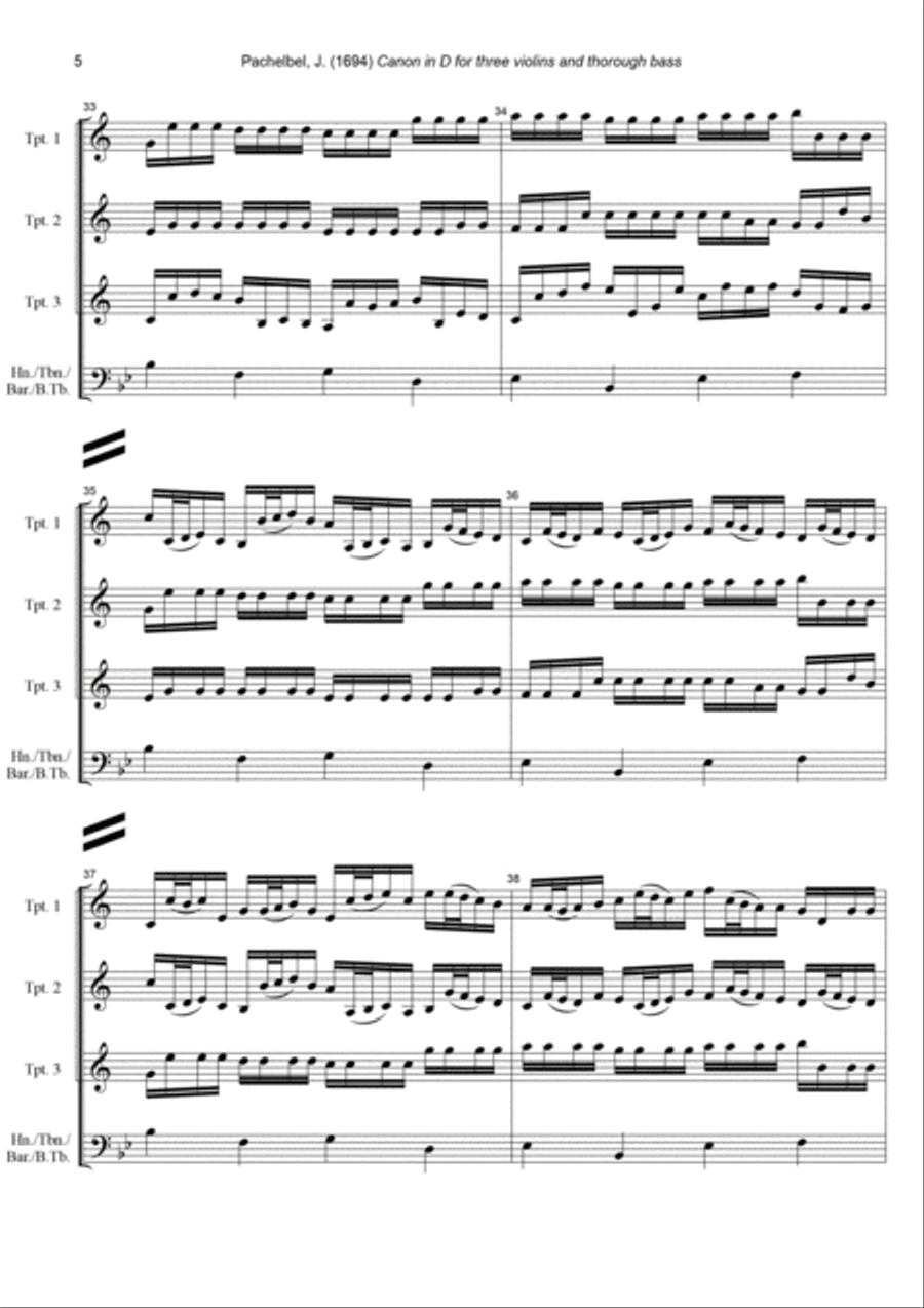 J. Pachelbel - Canon in D-dur, arr. for 3 Trumpets & Bass Instrument Trumpet Trio scores gallery preview page 5