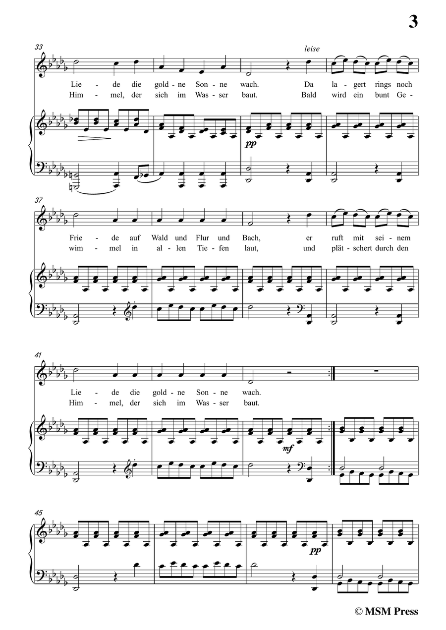 Schubert-Fischerweise,in D flat Major,Op.96,No.4,for Voice and Piano Piano, Vocal scores gallery preview page 5