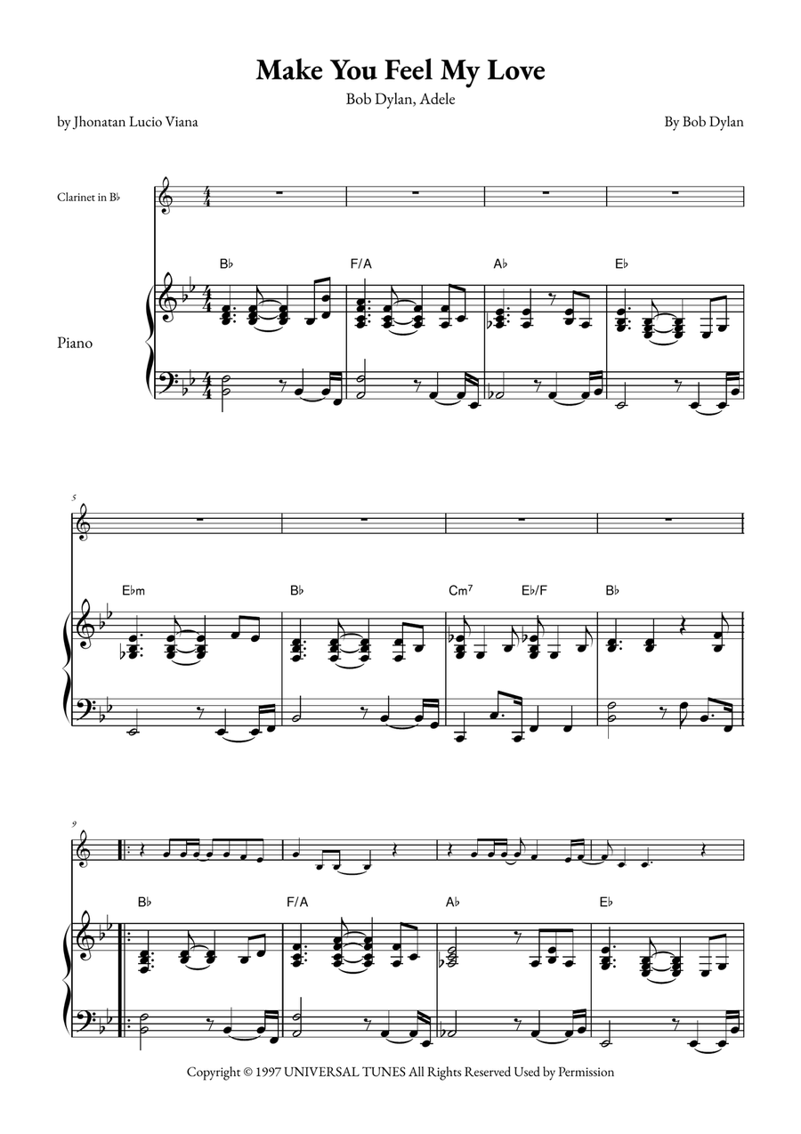 Make You Feel My Love B-Flat Clarinet scores gallery preview page 1