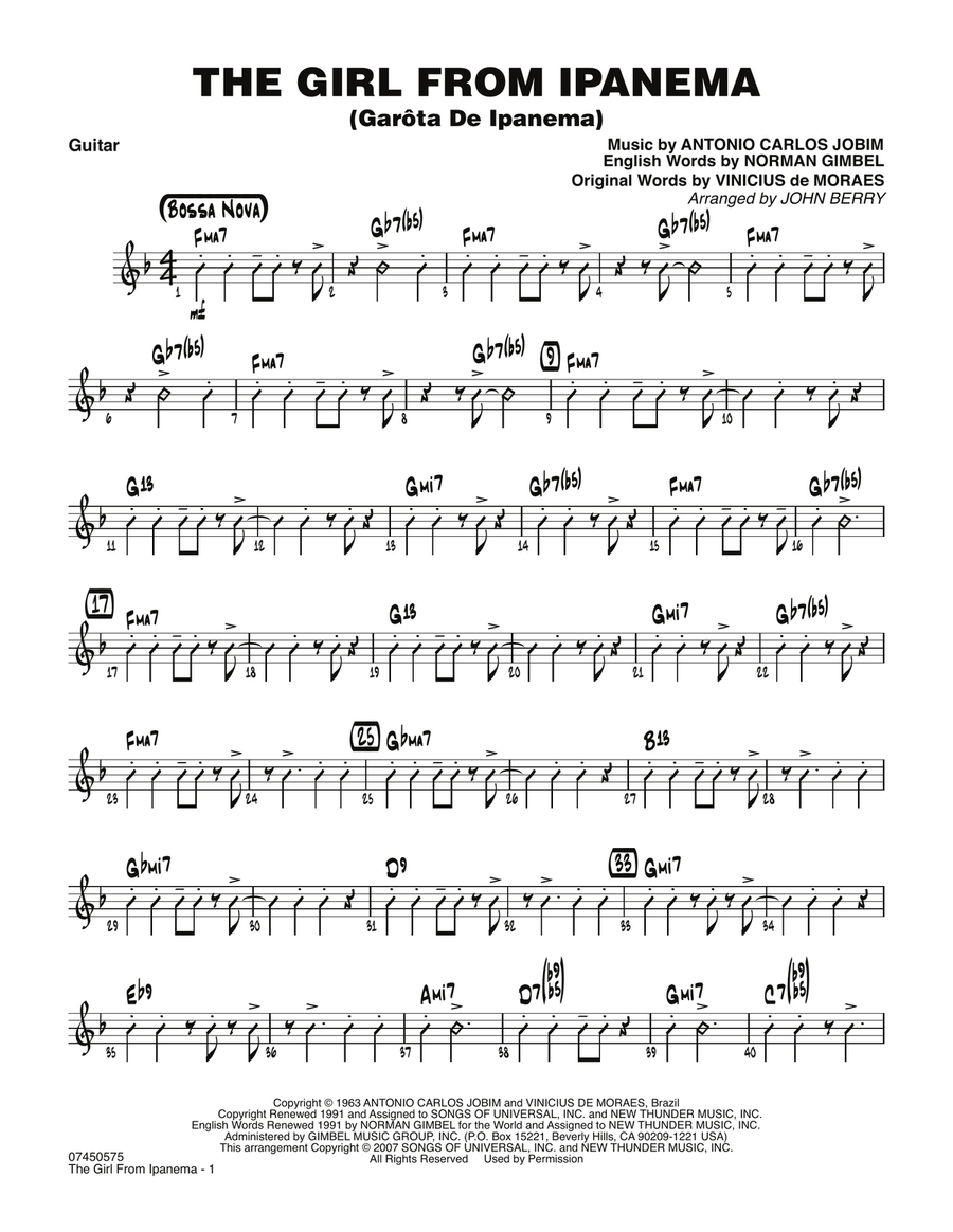 The Girl From Ipanema (Garota De Ipanema) - Guitar Jazz Ensemble scores gallery preview page 1