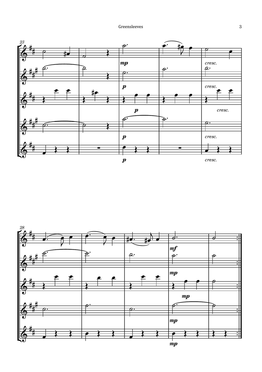 Greensleeves Saxophone Quintet scores gallery preview page 3