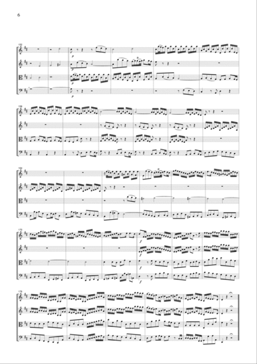 J.S.Bach Brandenburg Concerto No.5, all mvts., BWV1050, for string quartet, CB215 String Quartet scores gallery preview page 6