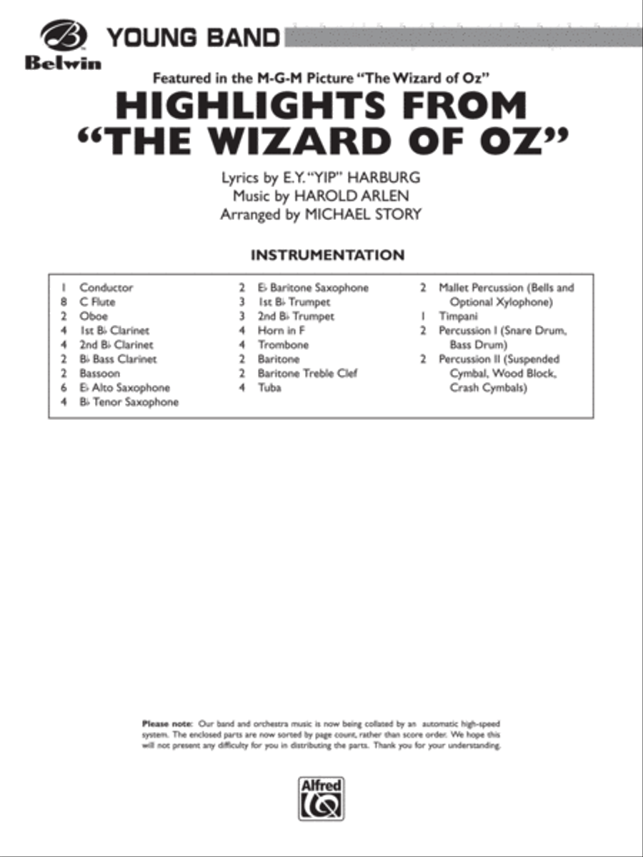 The Wizard of Oz, Highlights from: Score Concert Band scores gallery preview page 1