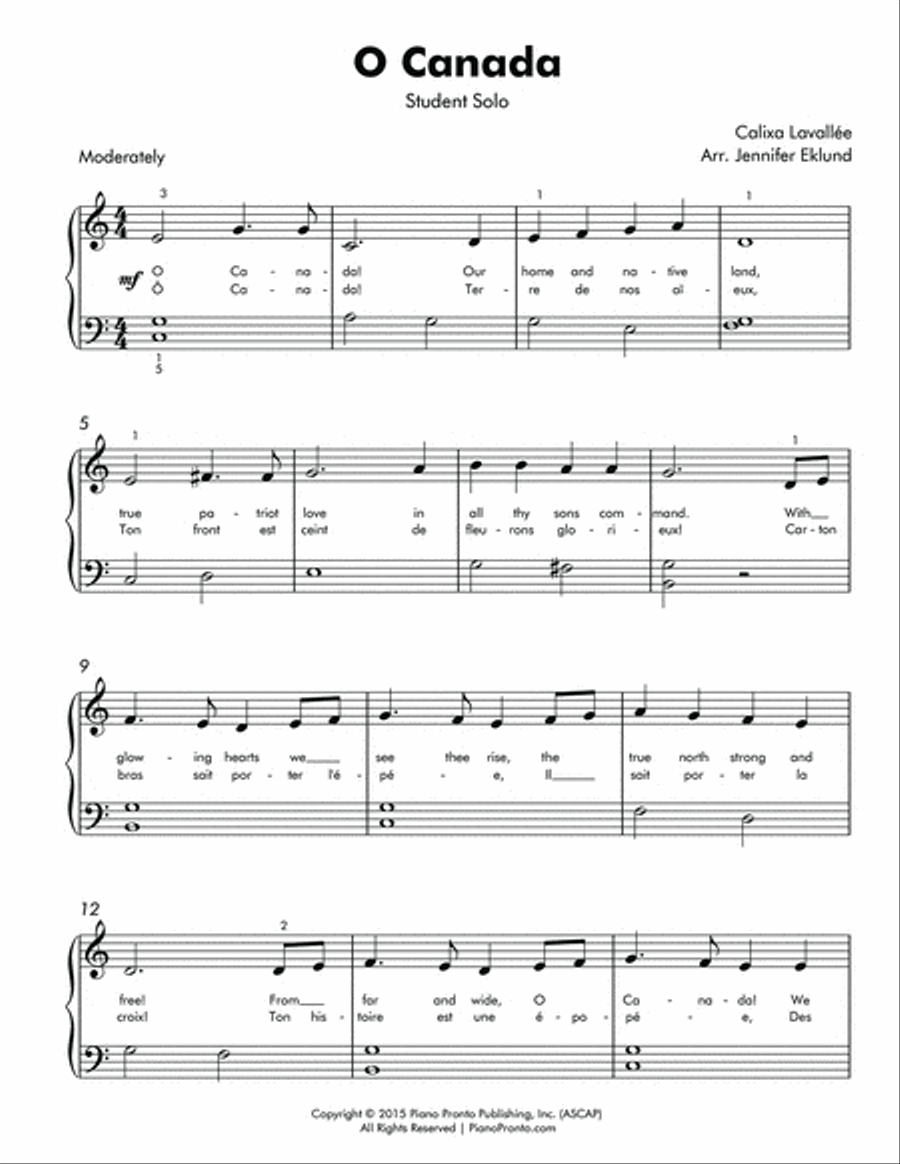 O Canada (Beginner Solo with Teacher Duet) Piano Method scores gallery preview page 3