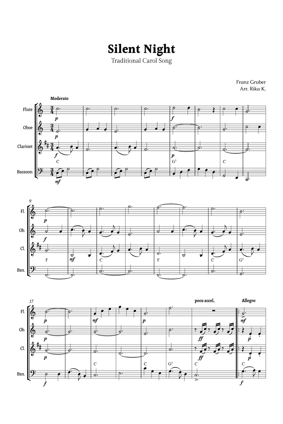 Silent Night for Woodwind Quartet Woodwind Quartet scores gallery preview page 1