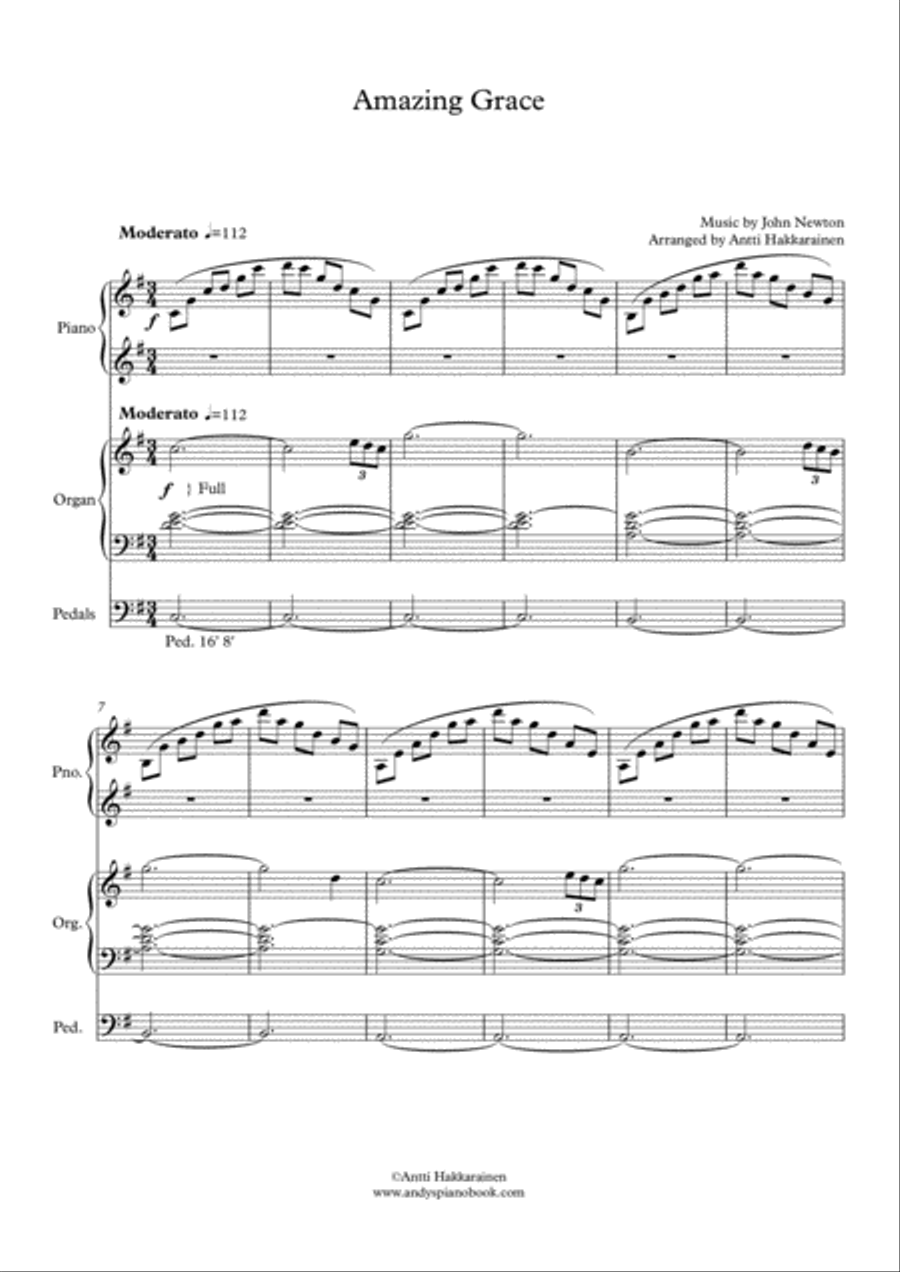 Amazing Grace - Piano & Organ Duet Piano scores gallery preview page 2