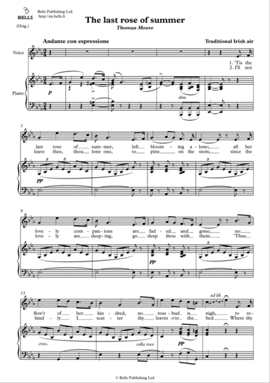 The last rose of summer (Solo song) (Original key. E-flat Major) Voice Solo scores gallery preview page 1