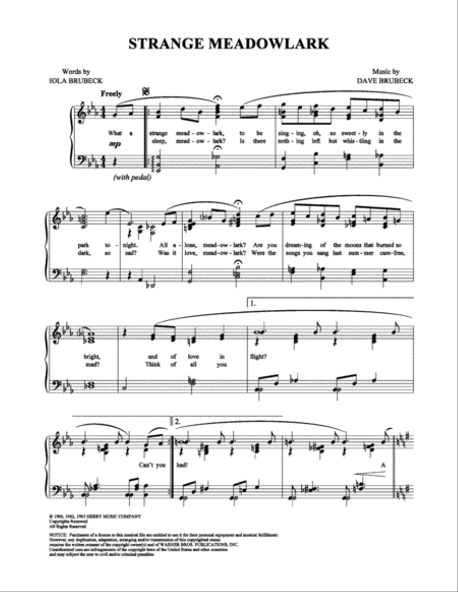 Strange Meadowlark Piano, Vocal, Guitar scores gallery preview page 1
