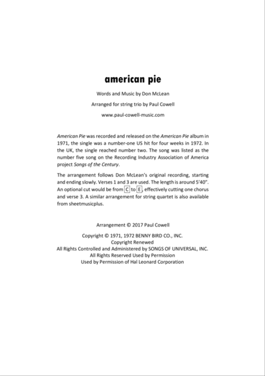 American Pie String Trio scores gallery preview page 2