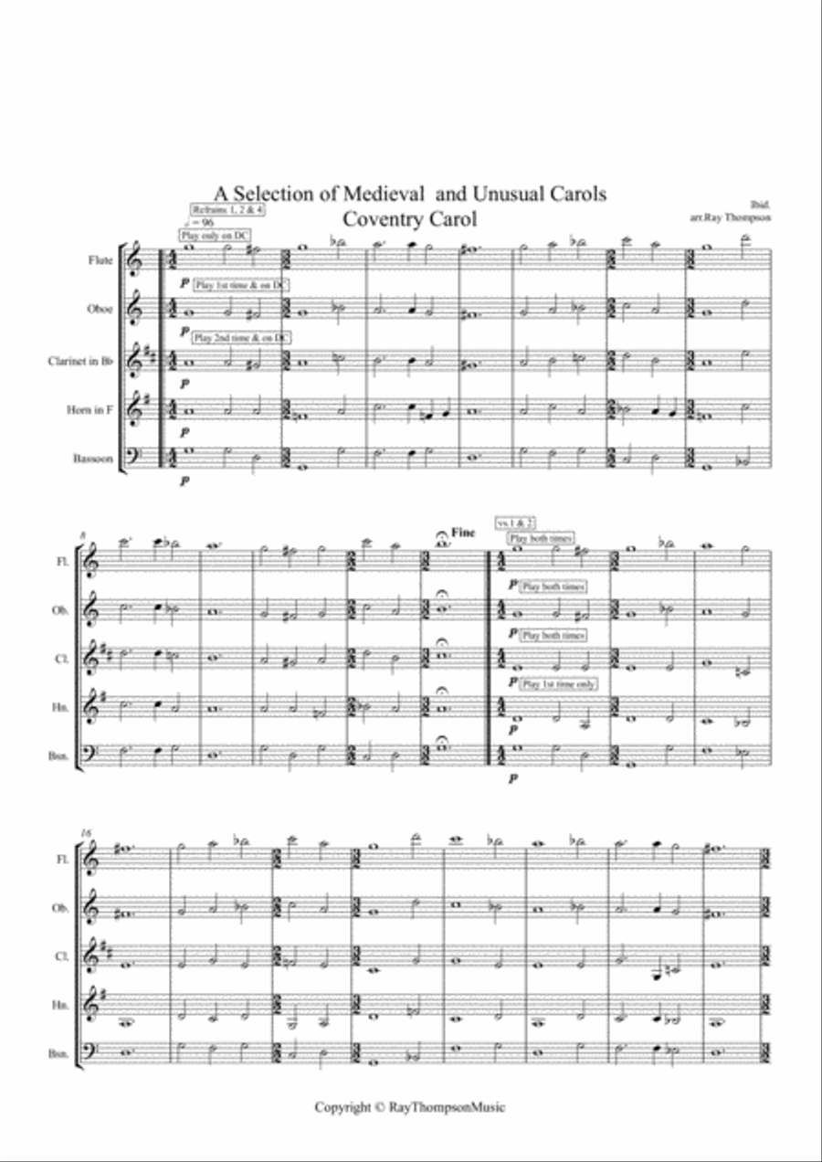 A Selection of Medieval and Unusual Carols for Wind Quintet Woodwind Quintet scores gallery preview page 2