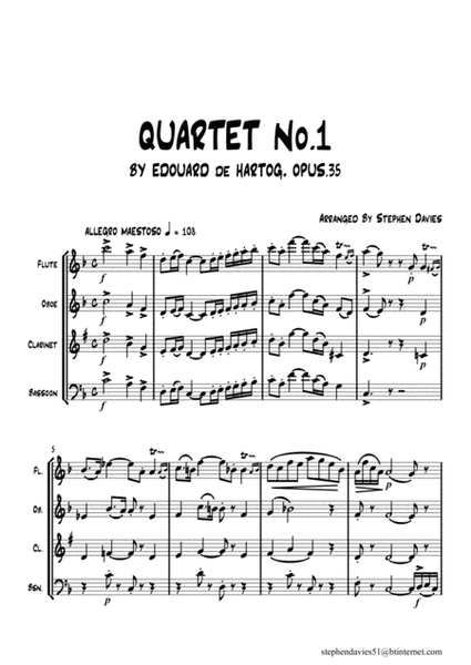 Quartet No.1 By Edouard de Hartog Op.35 for Woodwind Quartet. image number null